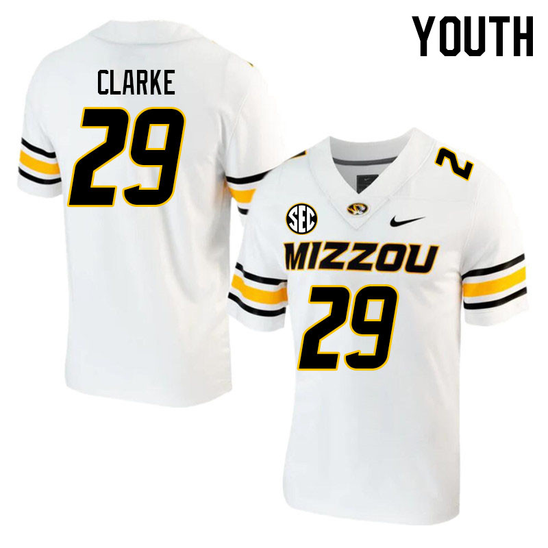 Youth #29 Marcus Clarke Missouri Tigers College 2023 Football Stitched Jerseys Sale-White - Click Image to Close